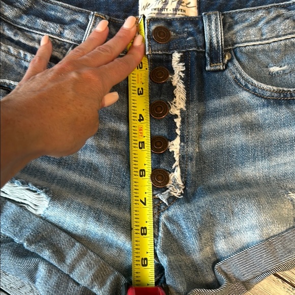 Free People Blue Jean Shorts Distressed Cut-Off Style - Picture 5 of 7